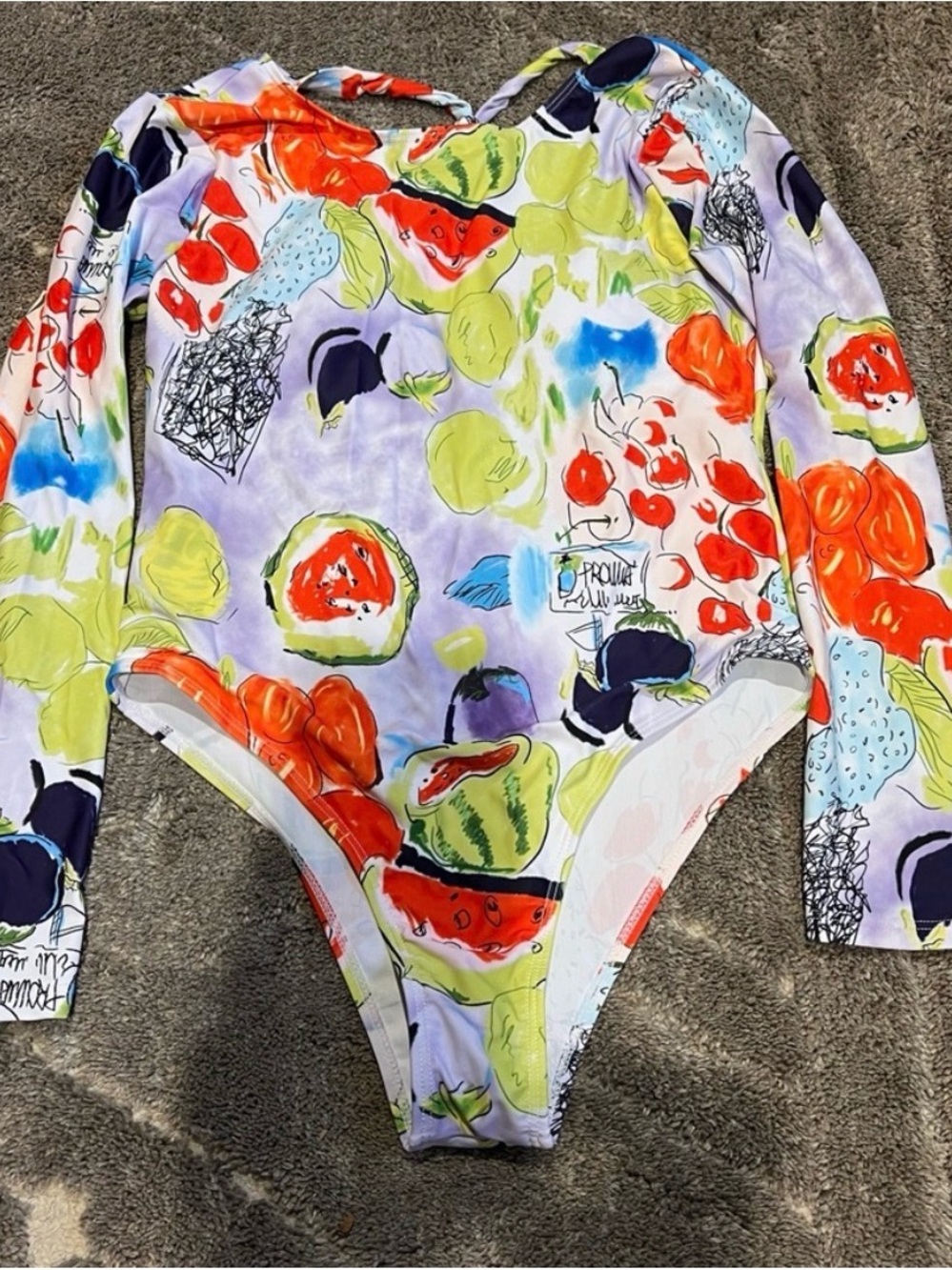 Women’s Long Sleeve One-Piece Swimsuit in Multicolor Fruit Print